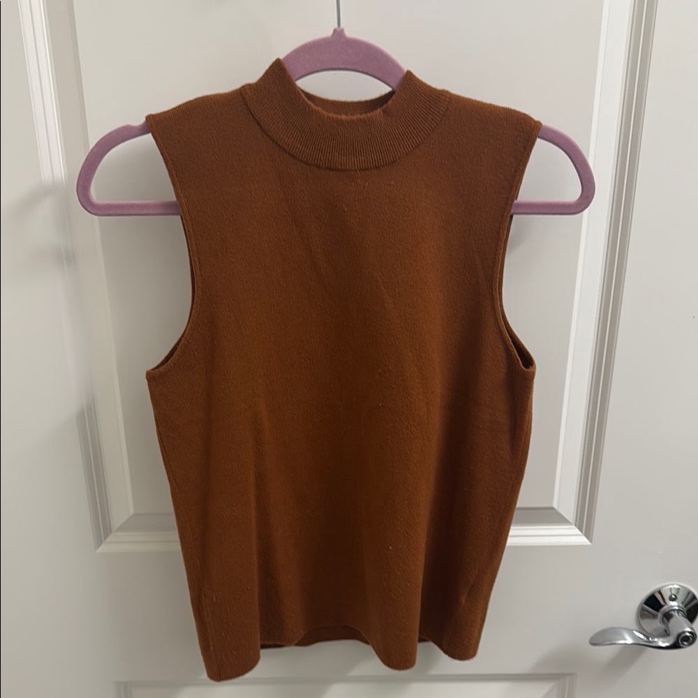 Brown Ribbed Fitted Tank Top